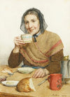 Sitting Peasant Woman Holding A Cup In Her Hand