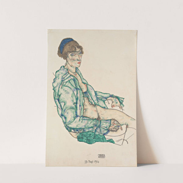Sitting Semi-Nude with Blue Hairband (1914) by Egon Schiele