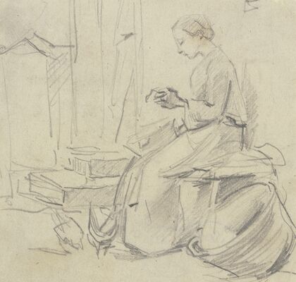 Sitting woman, seamstress