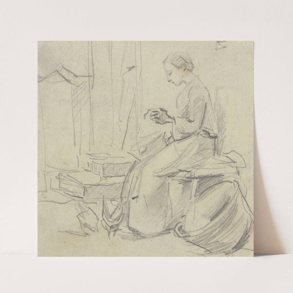 Sitting woman, seamstress by Anton Burger