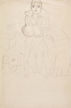 Sitzend von vorne, mit aufgestütztem Kinn (Seated Figure Head-On, Supporting her Chin)