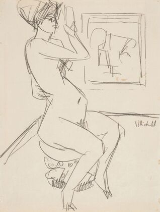 Sitzende auf dem Pantherstuhl (Toilette – Frau vor Spiegel) (1911) — size preview