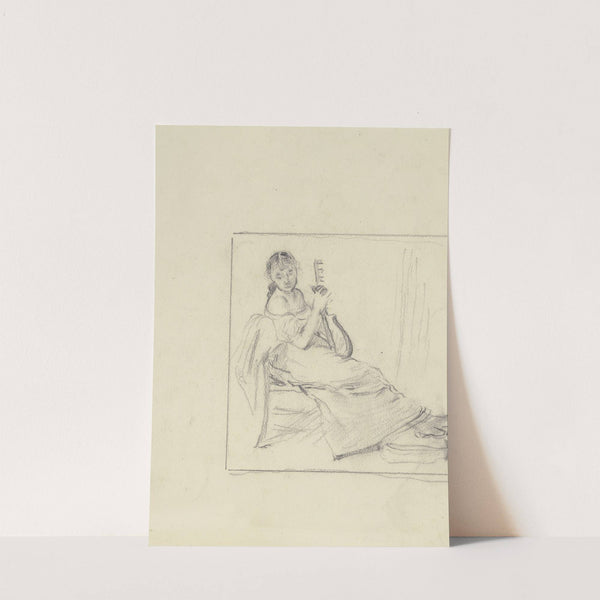 Sitzende Frau mit einem Zupf- oder Streichinstrument by Otto Scholderer