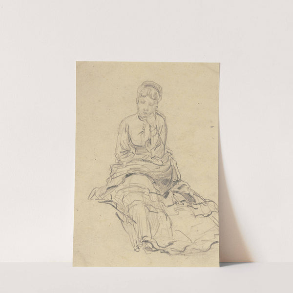 Sitzende junge Dame von vorne, den Kopf auf die linke Hand gestützt by Anton Burger