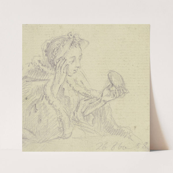 Sitzende junge Frau im Profil nach rechts, sich in einem Taschenspiegel betrachtend (1758) by Daniel Nikolaus Chodowiecki
