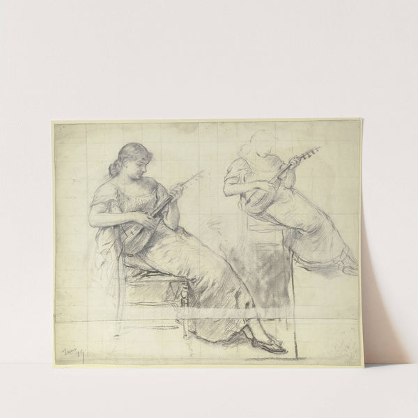 Sitzende junge Frau, Mandoline spielend by Otto Scholderer