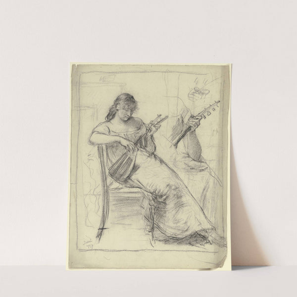 Sitzende junge Frau, Mandoline spielend by Otto Scholderer