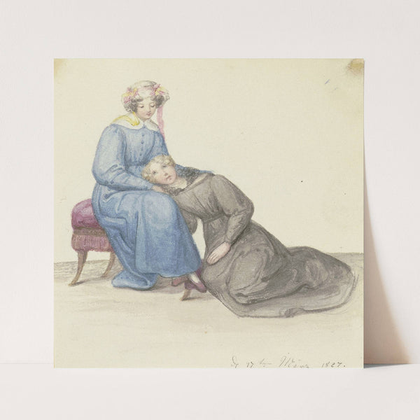Sitzende Mutter, an ihren Schoß gelehnt ein junges Mädchen (1827) by Marie Ellenrieder