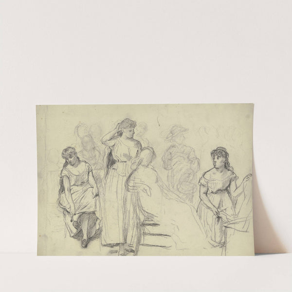 Sitzende und Stehende aus der 'Vorbereitung zum Kostümball' by Otto Scholderer