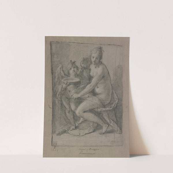 Sitzende Venus und stehender Amor mit Schale by Hans von Aachen