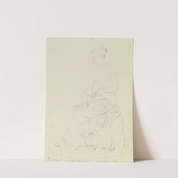 Sitzende weibliche Figur mit Blumen in den Händen, zu ihren Füßen ein Lamm by Johann Nepomuk Zwerger