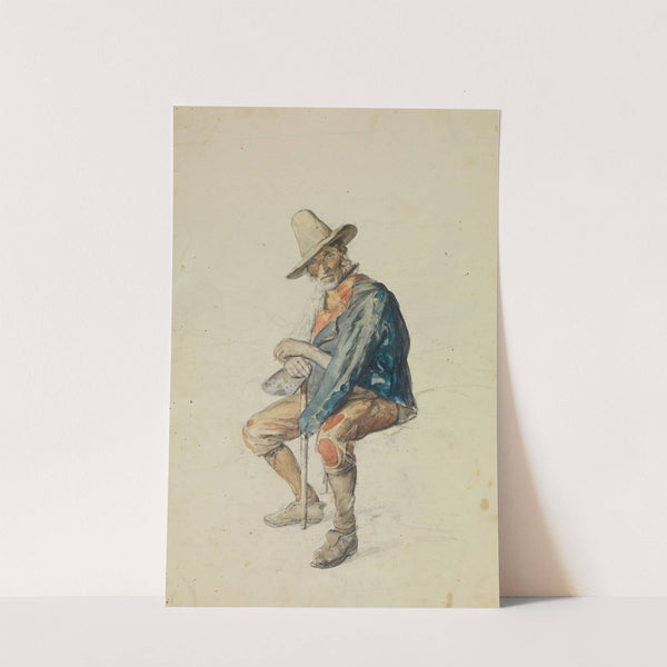 Sitzender älterer Italiener, beide Hände auf einen Stock gestützt, nach links gewendet by Johann Baptist Kirner