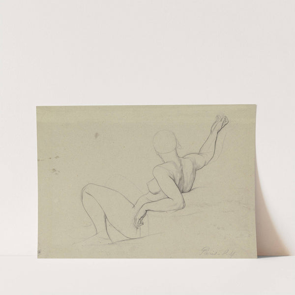 Sitzender, an einer Erhebung lehnender weiblicher Akt in Rückansicht by Victor Müller