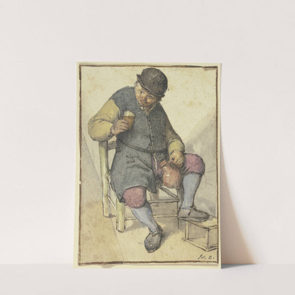 Sitzender Bauer von vorn, mit Krug und Glas by Adriaen van Ostade