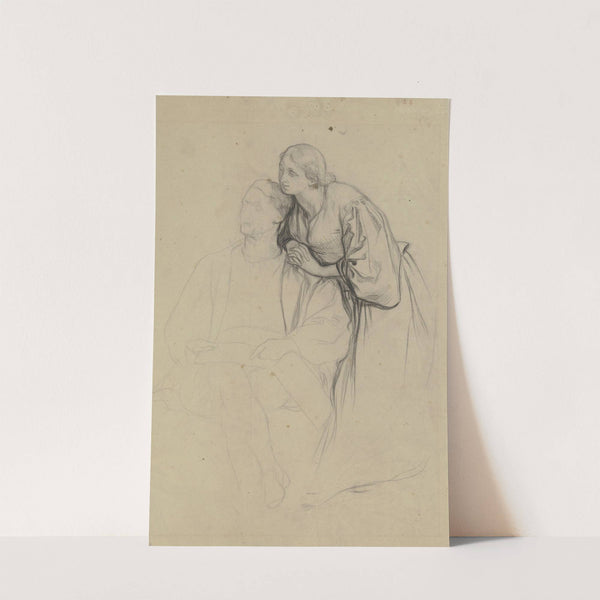 Sitzender Hartmut, an dessen Schulter sich eine Frau lehnt, aus dem 'Ritter Hartmut von Kronberg bei dem Reformator Oecolampadius in Basel' by Victor Müller
