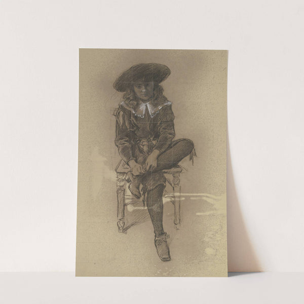 Sitzender Knabe in historischer Tracht aus der 'Vorbereitung zum Kostümball' by Otto Scholderer
