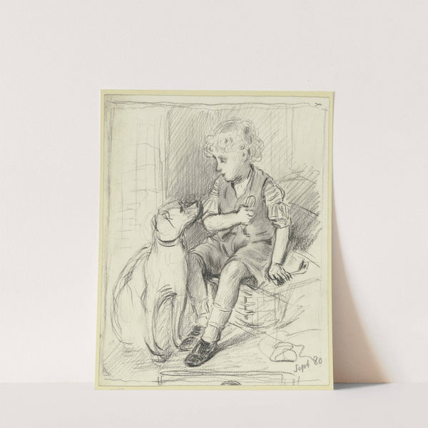 Sitzender Knabe mit sitzendem Hund by Otto Scholderer