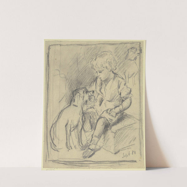 Sitzender Knabe mit sitzendem Hund by Otto Scholderer