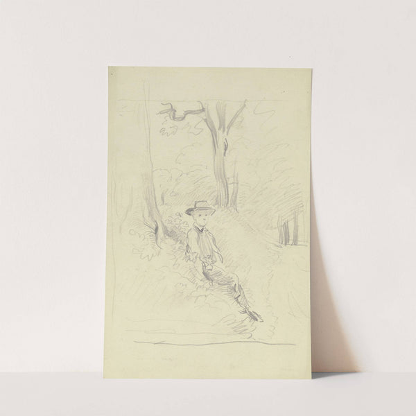 Sitzender Knabe vor Bäumen by Otto Scholderer