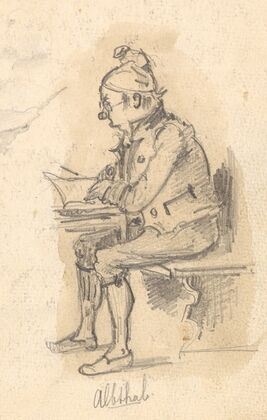 Sitzender, lesender Mann von der Seite
