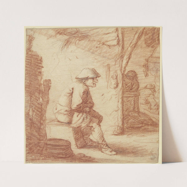 Sitzender Mann, Aussicht auf Küche mit zwei Figuren by Pieter Jansz. Quast