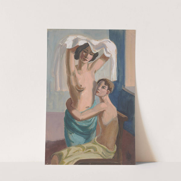 Sitzender Männerakt, einen stehenden Frauenakt umarmend by Hermann Lismann