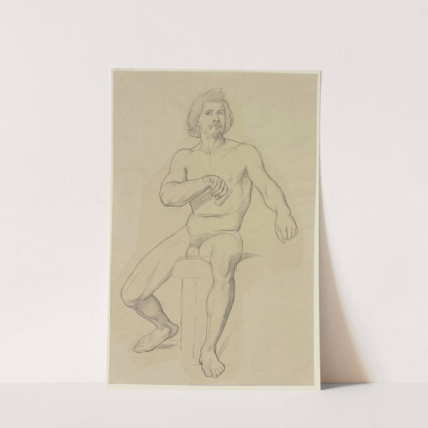 Sitzender männlicher Akt en face, das Heft eines Schwertes in seiner Rechten by Eduard von Steinle