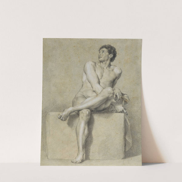 Sitzender männlicher Akt, frontal, das linke Bein über das rechte gelegt, aufblickend by Anton Raphael Mengs