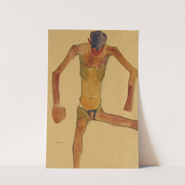 Sitzender männlicher Akt mit gesenktem Kopf (Seated Male Nude with Lowered Head) (1910) by Egon Schiele