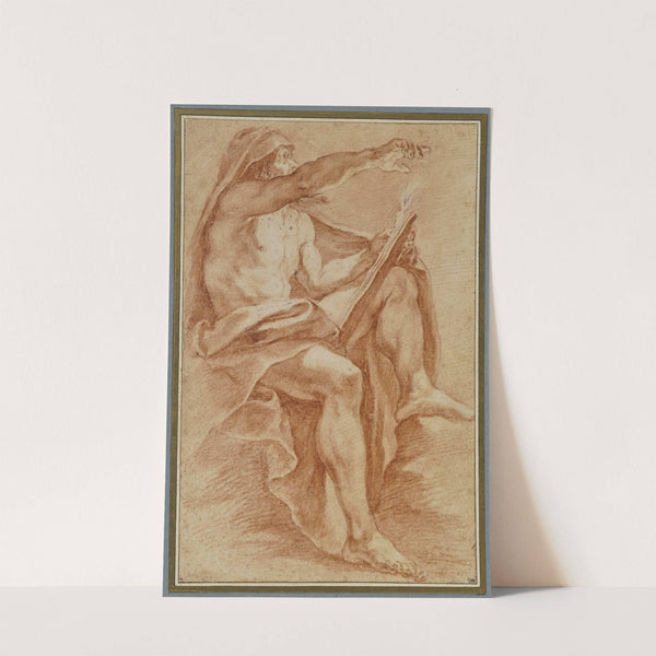 Sitzender Prophet mit Buch im Kerzenschein nach rechts deutend by Giacomo Cavedone