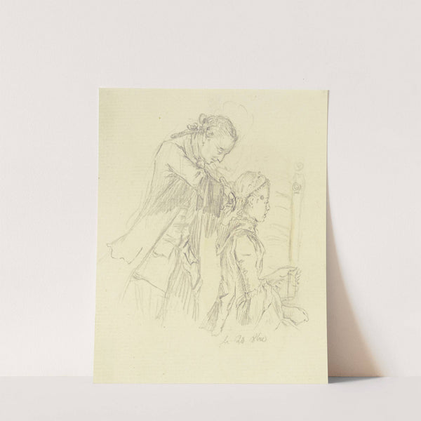 Sitzendes junges Mädchen, im Profil nach rechts, das von einem hinter ihm stehenden Mann frisiert wird (1760) by Daniel Nikolaus Chodowiecki