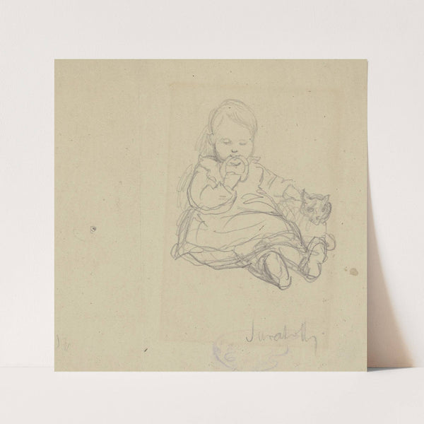 Sitzendes Kind mit Spielzeug und Katze by Wilhelm Amandus Beer