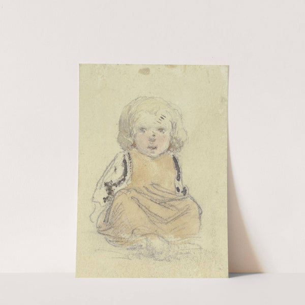 Sitzendes kleines blondes Kind in gelbem Kleidchen, von vorn by Jakob Fürchtegott Dielmann