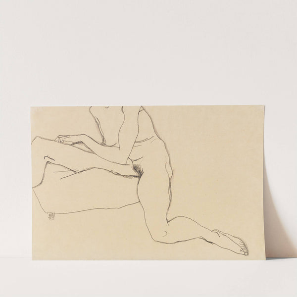 Sitzendes Mädchen mit ausgestrecktem Arm und Bein (1913) by Egon Schiele