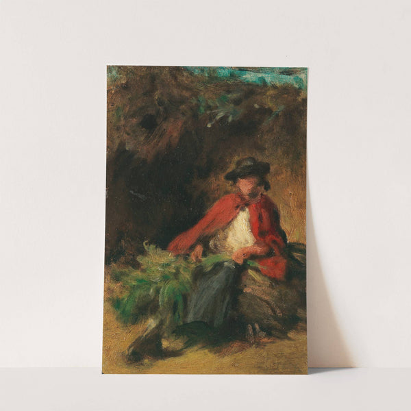 Sitzendes Mädchen mit rotem Umhang, einen Hasen vor sich (1865) by Carl Spitzweg