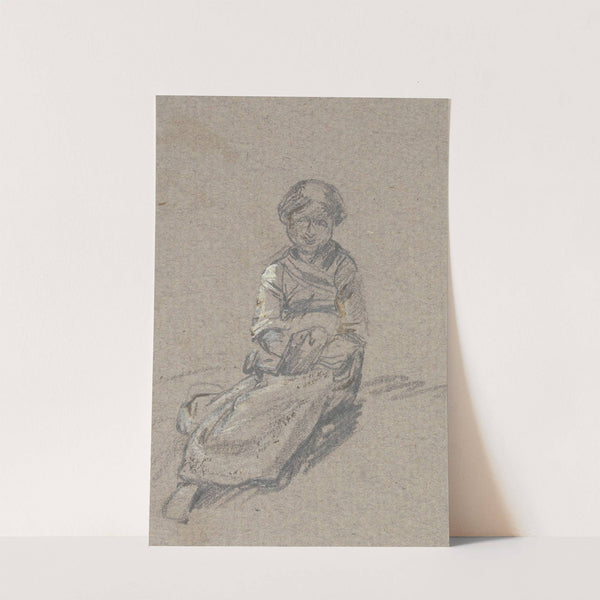 Sitzendes Mädchen von vorne gesehen, die Hände in ihre Schürze gewickelt by Jakob Fürchtegott Dielmann