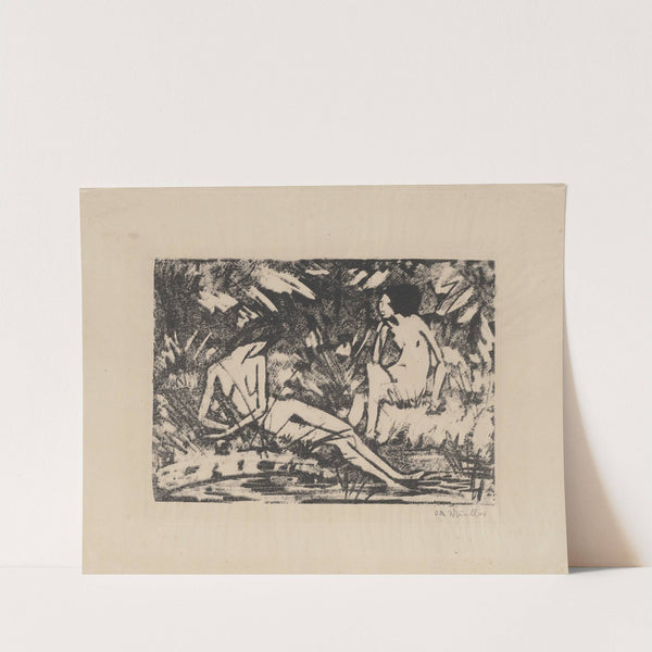 Sitzendes und seitlich aufgestütztes Mädchen am Wasser II by Otto Mueller