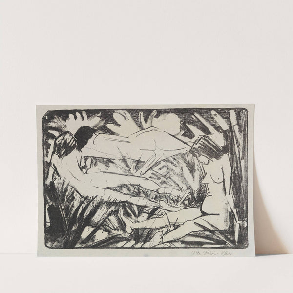 Sitzendes und zwei liegende Mädchen im Gras (Drei Akte) by Otto Mueller