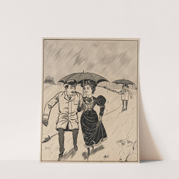 Twelve comic strip frames of Arabic woman running away with young man after argument with her father Pl.6 by Franklin Morris Howarth