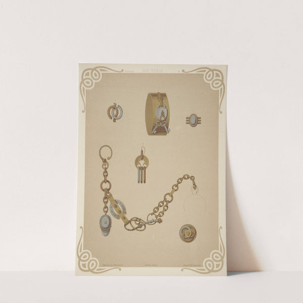 Six Designs For Jewelry, Including Gold Bracelet With Design Of Lock And Two Keys. (1872 - 1873) by Martin Gerlach