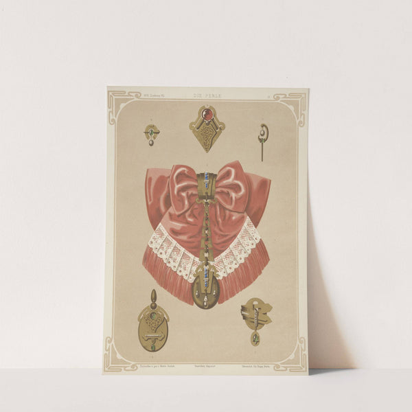 Six Designs For Jewelry, Including Gold Brooch And Pendant With Pink And Lace Bow. (1872 - 1873) by Martin Gerlach