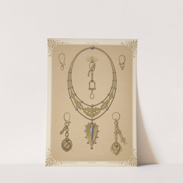 Six Designs For Jewelry, Including Large Necklace With Gold Pendant With Blue Stones. (1872 - 1873) by Martin Gerlach