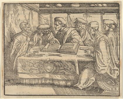 Six Scholars Sitting Around a Table