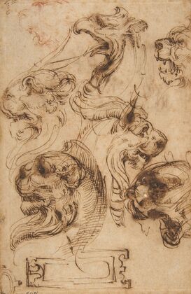 Six Studies of Animal Heads and of a Cartouche