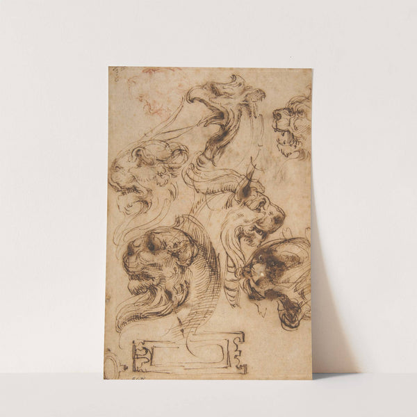 Six Studies of Animal Heads and of a Cartouche by Pellegrino Tibaldi
