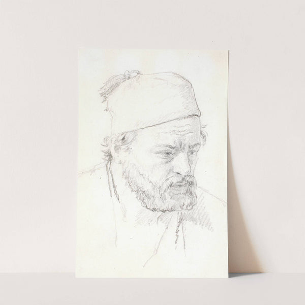 Skægget mandsportræt, trekvart profil mod højre, med fez by Martinus Rørbye