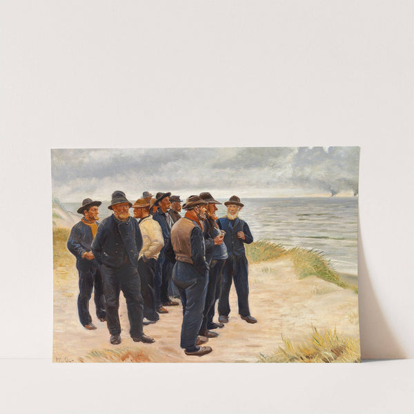 Skagensfiskere på stranden skuer ud over havet by Michael Ancher