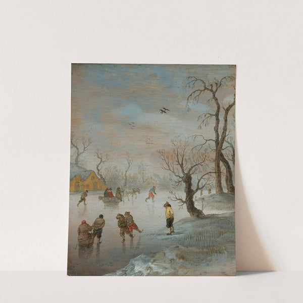 Skaters And A Horse-Drawn Sledge On A Frozen Waterway by Anthonie Verstraelen