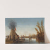 Skaters on a frozen canal with a koek-en-zopie tent by Joost Cornelisz Droochsloot