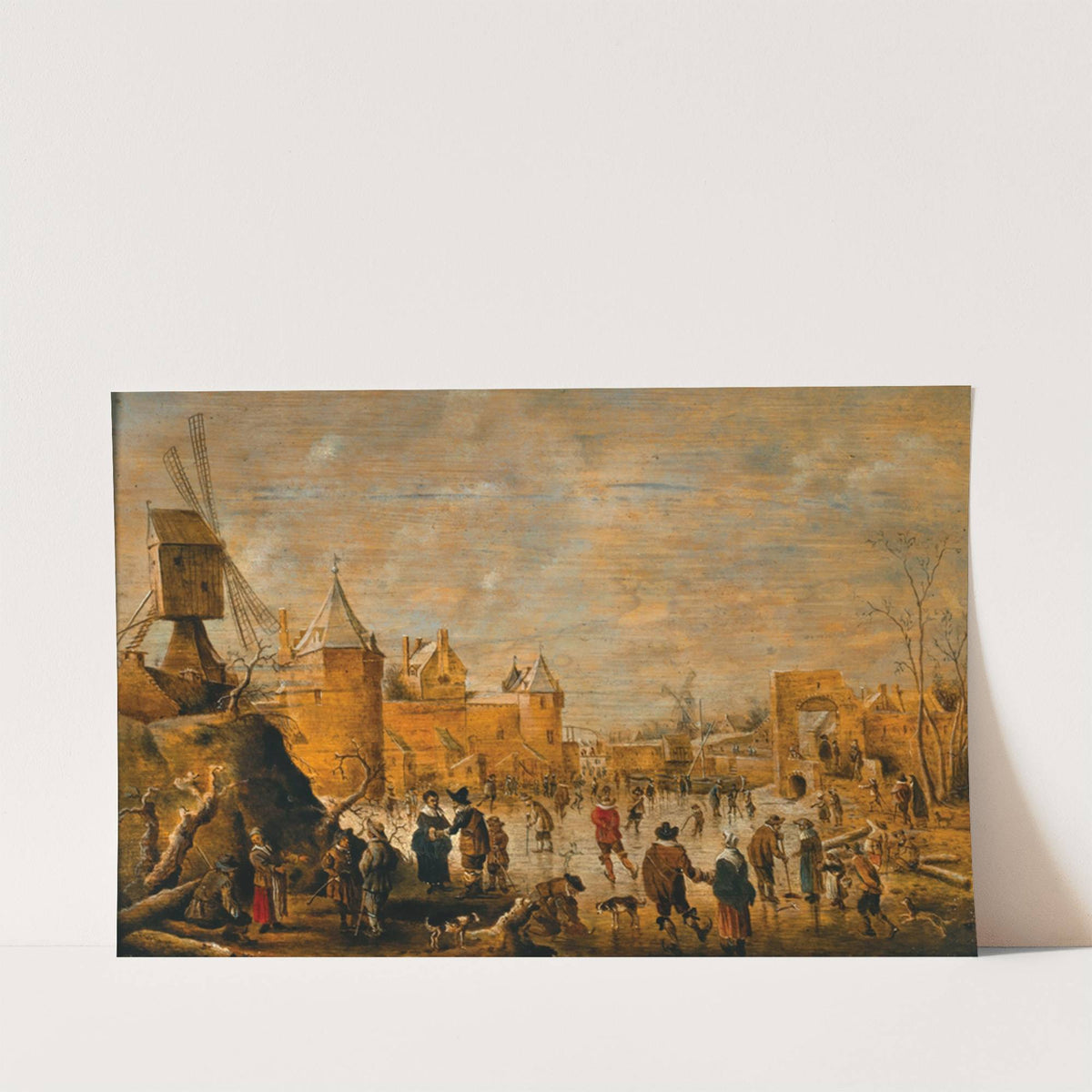 Skaters on a frozen canal with fortifications beyond by Cornelis Droochsloot